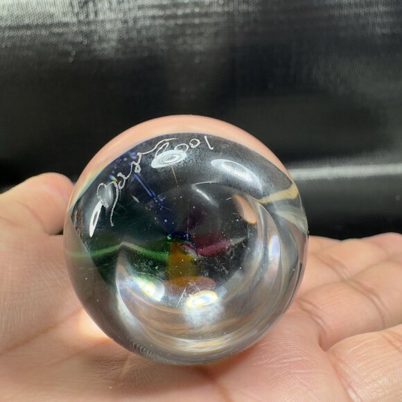 2001 Hand Blown Glass Paperweight Oval Egg Shaped Flower Inside Artist Signed - Picture 6 of 9